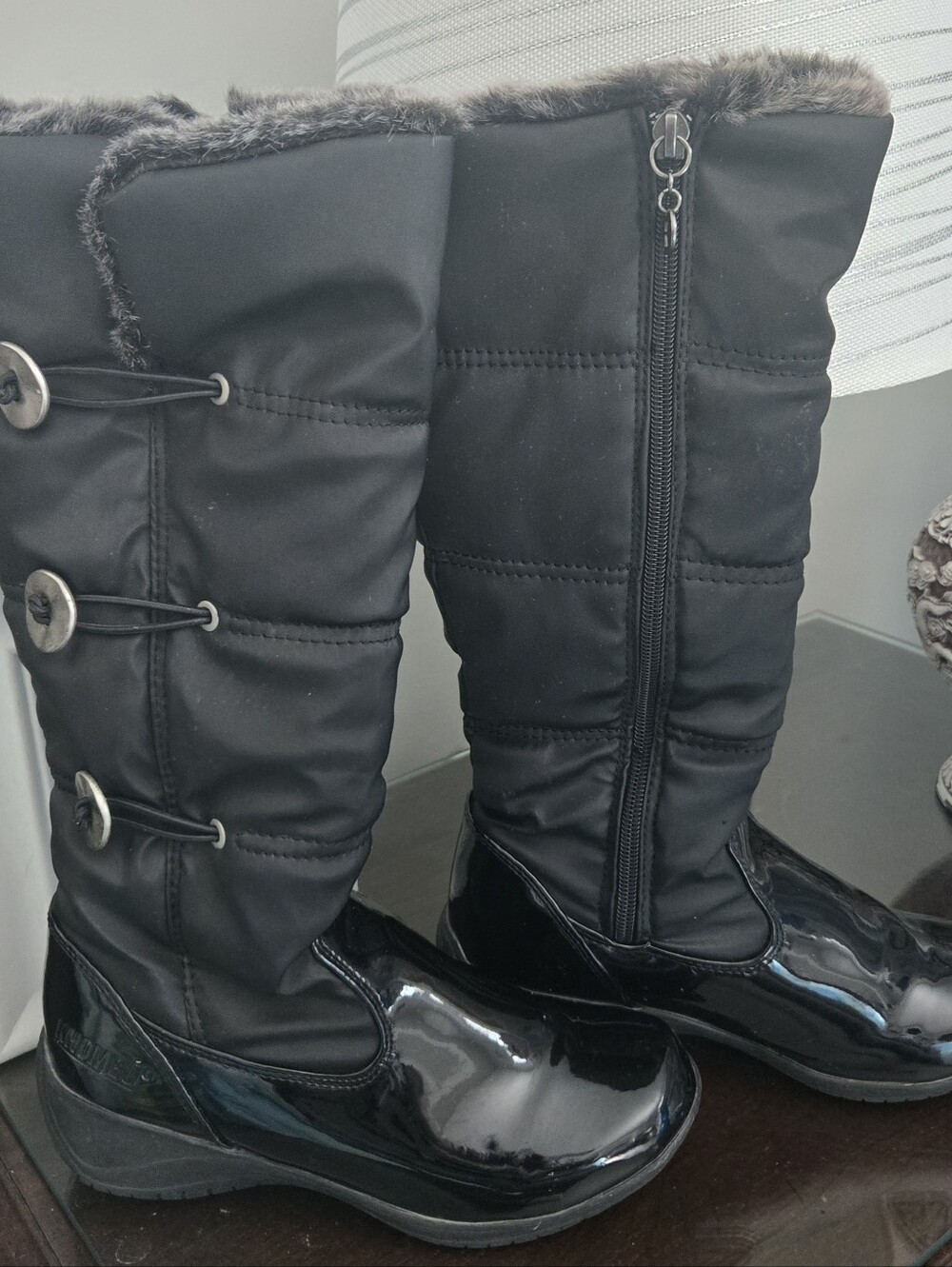 Women's Black Quilted Faux-Fur Winter Boots with Side Zipper
